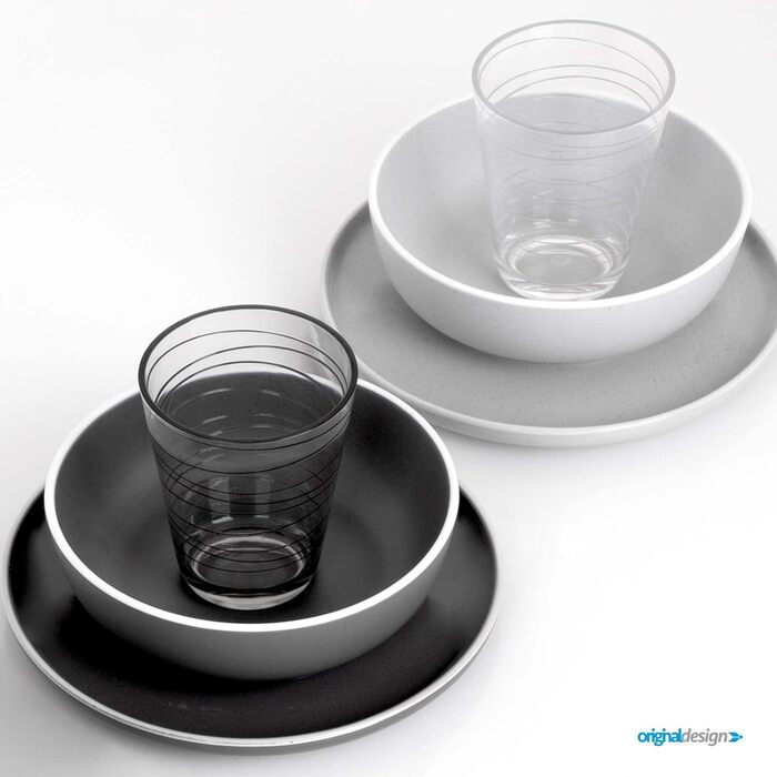 Набір посуду BRUNNER Melamin Camping | 12 предметів - тарілки та миски для 2-4 осіб | DOLOMIT Midday - Стійкий до подряпин, штакельний набір 12 предметів