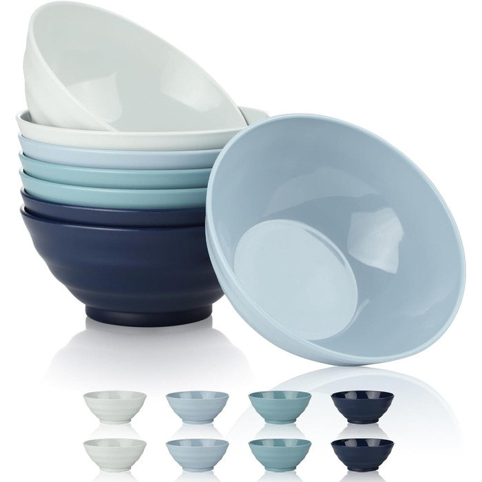 Набір пластикового посуду BEWOS 40 пакетів, що не б'ється, кемпінговий посуд на 8 персон, тарілки, чашки, миски та столові прилади, що не б'ються, можна мити в посудомийній машині та мікрохвильовій печі (пластикова миска 8 шт.)