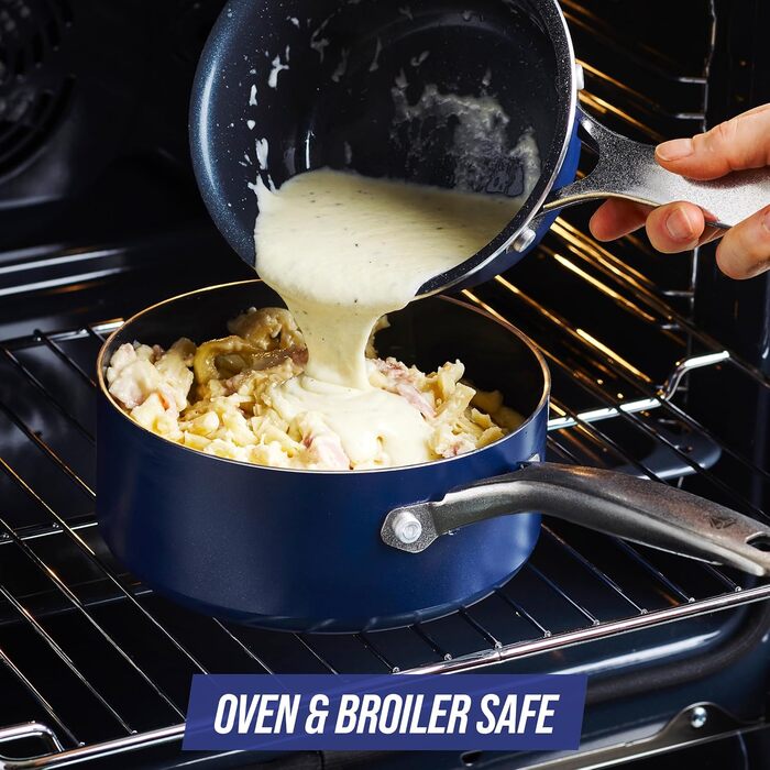 Набір посуду Blue Diamond Cookware Diamantstruktur Keramik Antihaft, 7 предметів: каструлі та сковорідки. Без PFAS, для індукційних плит, безпечний для здоров'я, сумісний з усіма типами плит, миється в посудомийній машині, термостійкий до 200°C.