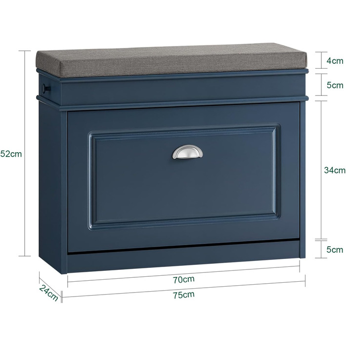 Полка для взуття SoBuy з подушкою для сидіння та місцем для зберігання, вузька, 60x51x24 см, FSR82-K-HG (довга, блакитна)