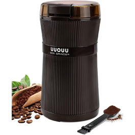 Кавомолка електрична, UUOUU 200 Вт Електрична кавомолка, подрібнювач спецій і горіхів для кавових зерен, зерен, спецій, нержавіюча сталь Ударний ніж ємністю 60 г, коричневий