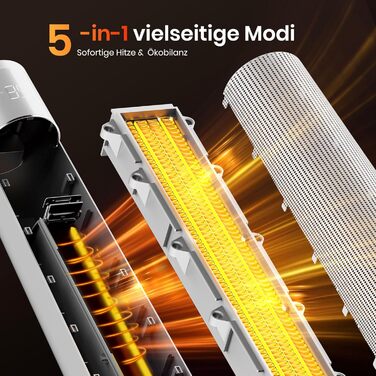 Електричний обігрівач з термостатом та ECO-режимом, 1500W, PTC керамічний, 4 режими, цифровий дисплей, таймер 12 годин, 35dB, срібний (74cm)
