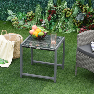 Приставний столик Outsunny® Garden із загартованим склом, полі ротанг і алюміній, стійкий до погодних умов і сучасний для садового балконного патіо