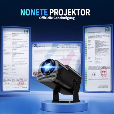 Портативний проєктор Mini Beamer 4K Full HD 1080P з WiFi 6, Bluetooth 5.2, автоматичною корекцією трапецеїдальних спотворень та підтримкою HDMI, TV Stick, Memory Stick, Laptop (білий, чорний)