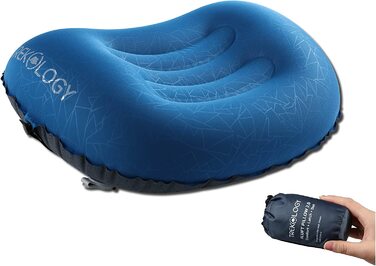 Трекологічна надувна подушка Aluft 2.0 для подорожей і кемпінгу, стислива, компактна, надувна, зручна, ергономічна подушка для підтримки шиї і попереку (Aluft 2.0 (синій))