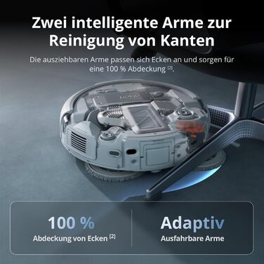 Робот-пилосос DJI ROMO S з функцією миття підлоги, 25000 Па потужність всмоктування, розпізнавання перешкод рівня дрона, два роботизовані руки, 200 днів без обслуговування, автоматичне очищення та сушіння моп-насадки (DJI ROMO P (версія з баком для води))