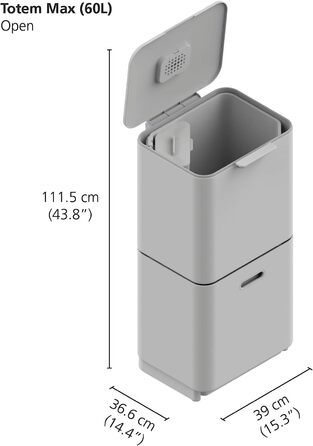 Система поділу сміття Джозеф Джозеф інтелектуальні відходи Тотем Макс 60-сміттєвий контейнер з окремою установкою для переробки, включаючи кошик для органічних відходів, 60 літрів - графіт 60 л графітовий разовий