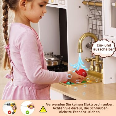 Дерев'яна дитяча кухня MAMIZO з підсвіткою та звуком, 90x30x90 см, з аксесуарами та 2 ящиками для зберігання, іграшка для дітей від 3 років, білий колір