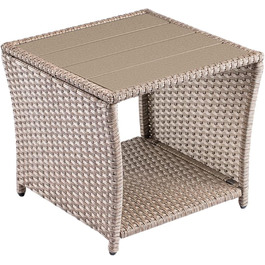 Журнальний столик Casaria Poly Rattan з WPC, 45x45x40 см, 80 кг, Стійкий до погодних умов, Відкритий, Кремовий