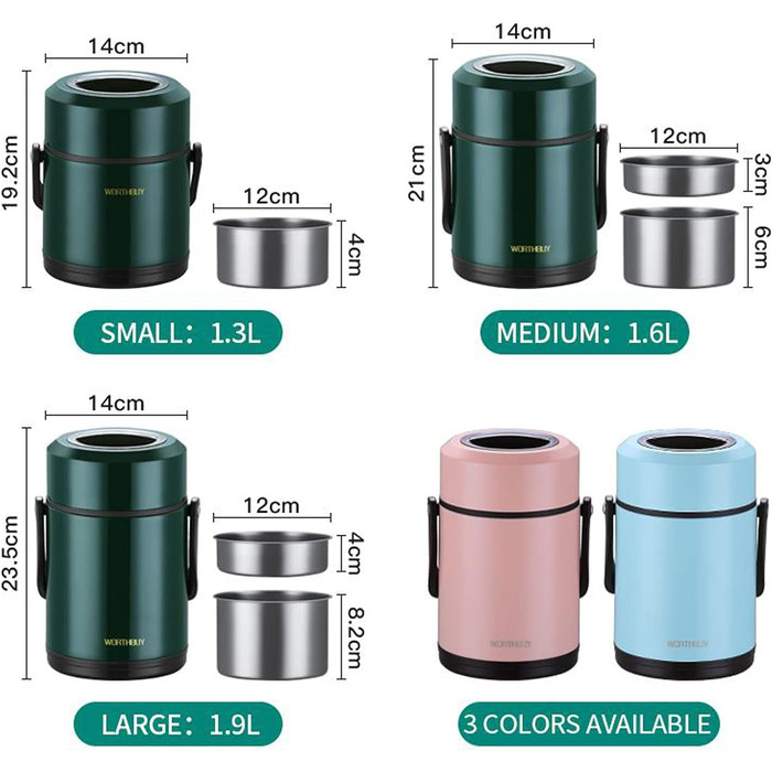 Ізольований контейнер SJASD, термо-ланчбокс, герметичний харчовий контейнер-термос, термоконтейнер для їжі Bento Box, (1,3 л, зелений-зелений)