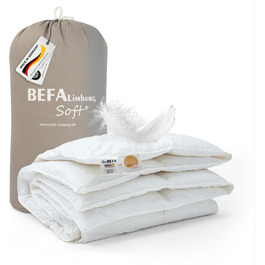 BEFA SOFT Пухова ковдра зимова 100x135 см | Пухова ковдра з 90% пуху та 10% пера | Дихаюча та легка у догляді | Для алергіків (NOMITE) | Відповідає стандартам добробуту тварин (DOWNPASS) | Oeko-TEX Клас 1 | Зроблено в Німеччині