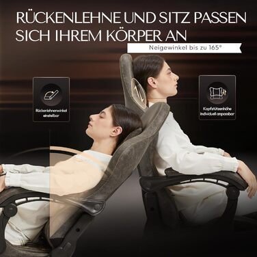 Ігровий крісло Dowinx з регульованою підніжкою, масажером попереку та офісним комфортом, до 200 кг, нахил спинки 165°, коричневий