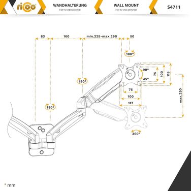 Кріплення для монітора RICOO TS2011: підставка для екрану 17-27 дюймів, кріплення VESA 75/100, настільний тримач для комп'ютера