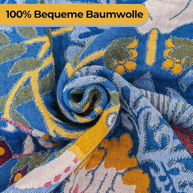 Плед Boho з 100% бавовни, стиль кантрі, 150х200 см (Птахи та квіти)