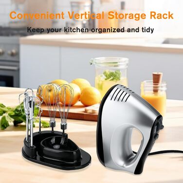 Електричний міксер Lychee з анти-розбризкуванням, 6 насадок, 5 швидкостей + Turbo, 300W, для кухні та випічки