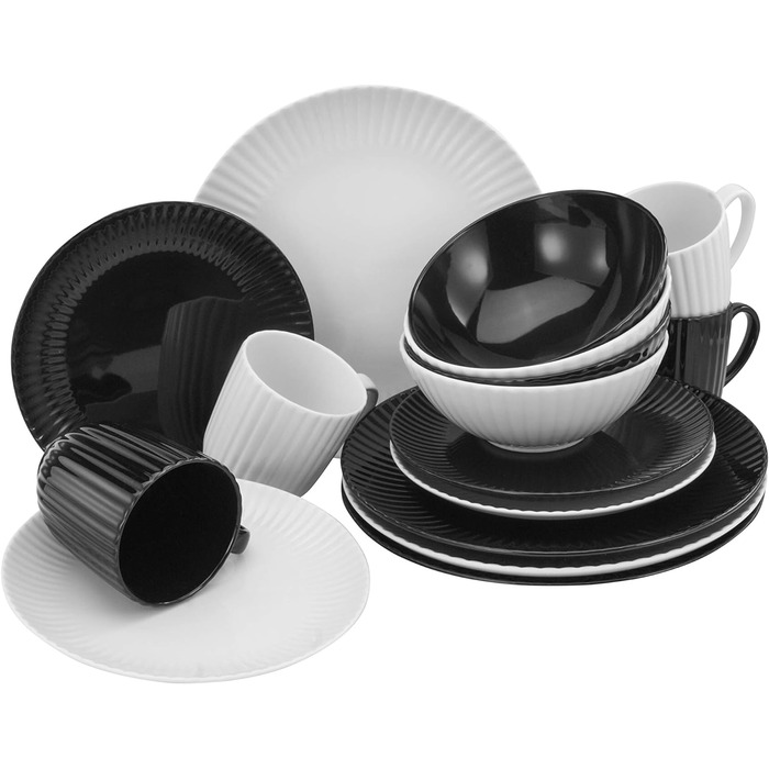 Серія ALLEGRA - Кольори, Набір посуду, (16шт комбінований набір, чорний білий), 22233