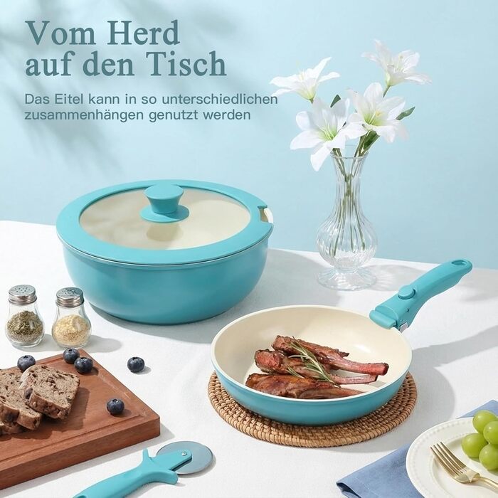 Набір посуду GiPP з знімними ручками, антипригарне покриття, 5 предметів (блакитний градієнт)