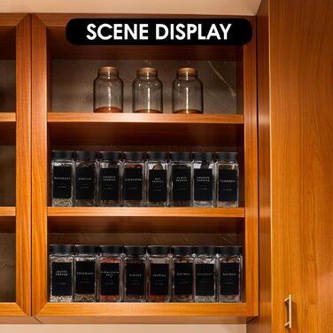 Набір кутових банок для спецій [25x 120 мл] з чорними кришками, дозатор для спецій з вставкою для сипучих продуктів та 308 етикетками, високоякісні контейнери для спецій, органайзер для спецій