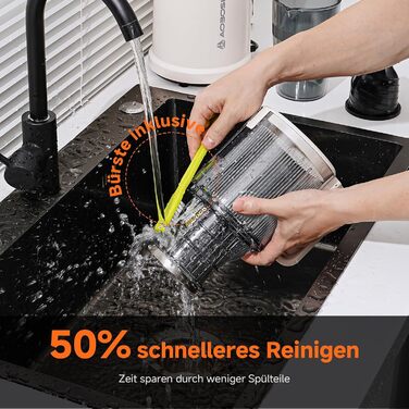 AOBOSI Швидкий соковитискач з великою завантажувальною воронкою 135 мм, 200 Вт, холодний віджим, соковитискач із функцією зворотного ходу та потрійним фільтром, BPA-free, тихий, ідеальний для свіжого соку з фруктів та овочів (45 мм, темно-синій)