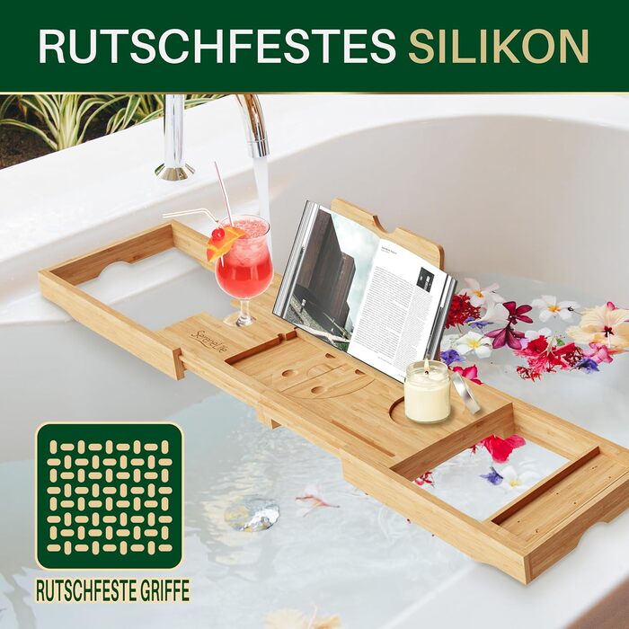 Підставка для ванни SereneLife з дерева - Розширювана підставка для ванни 70-105 см з тримачем для напоїв та книжковою підставкою, вологостійка, аксесуар для ванни, Wellness