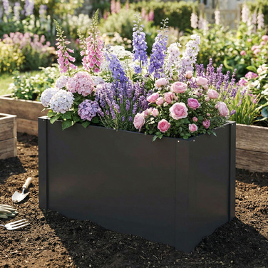 Підвищений грядка з відкритим дном, комплект з підсилюючими рейками та рукавичками, 102 x 52 x 55 см, Чорний