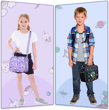 Дитяча сумка для ланчу Chase, ізольована сумка-холодильник, сумка для ланчу для хлопчиків і дівчаток з регульованою затискною ручкою, легка сумка для ланчу в школу, сумка для ланчу з зовнішнім тримачем для пляшок (космічний динозавр)