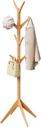 Вільхувана вішалка для одягу WOLTU з 8 гачками, 180 см, дерев'яна, настінна, для дому