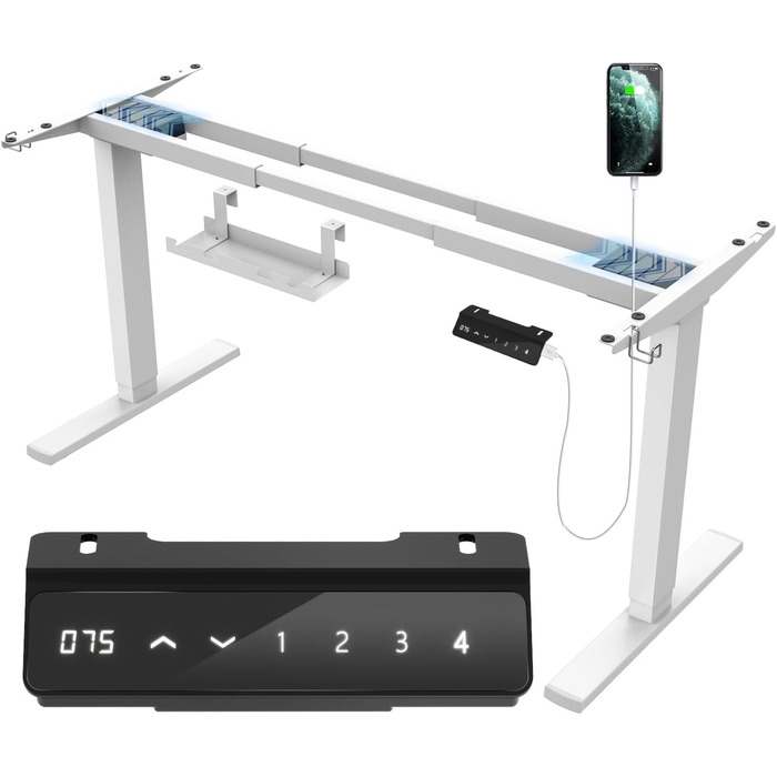 Електричний стіл-трансформер JUMMICO з регулюванням висоти, USB-порт та підставка для кабелів (білий)