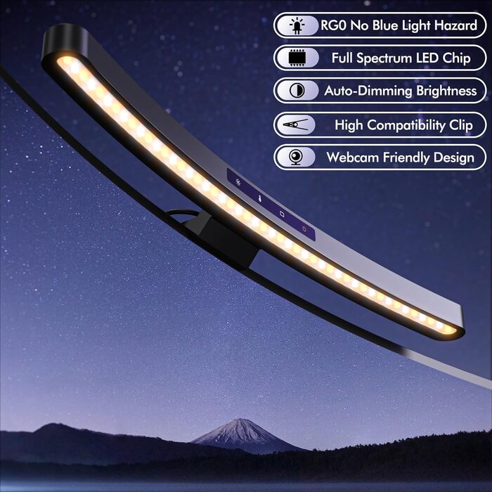 Світлодіодна лампа для монітора Quntis Curved 38см з сенсорним керуванням та пультом, захист від синього світла, регулювання яскравості, для офісу та дому