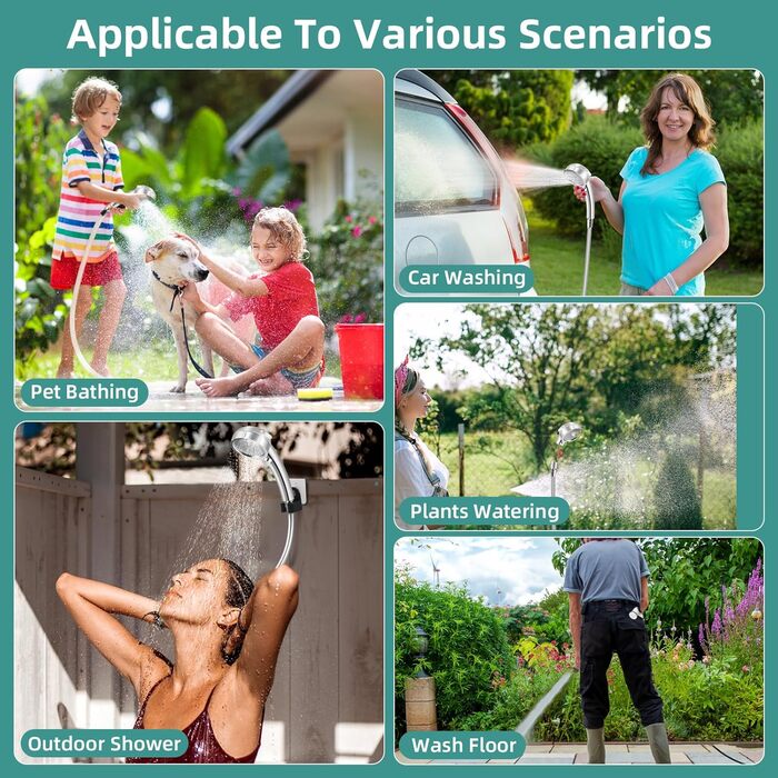 Портативна електродушова система для кемпінгу з акумулятором 6000mAh, фільтрацією, покажчиком температури та шлангом 2м