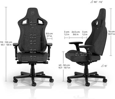 Крісло ігрове Noblechairs Epic Compact TX, ергономічне, сіре, з підтримкою голови та попереку, для тіла до 120 кг, дихаюча тканина