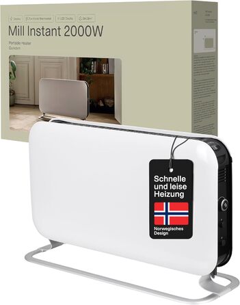 Електричний конвекторний обігрівач Mill 2200W - для кімнат 24-28 м², з таймером, білий