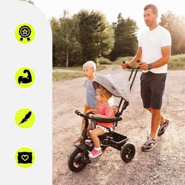 Триколісний велосипед HyperMotion з ручкою для батьків 3-в-1, сірий - для дітей від 1 до 4 років (до 20 кг)