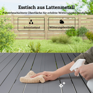 Набір садових меблів: комплект для сидіння на 7 осіб, включає стіл та 6 стільців з дихаючою тканиною та ламелевим дизайном, колір - світло-сірий.