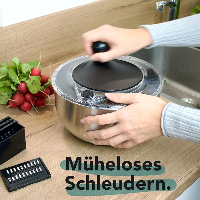 Нержавійна салатниця-центрифуга (4,5л) + овочевий тертки з 5 лезами | зручне віджимання салату завдяки неслизькому дну та ручним приводом