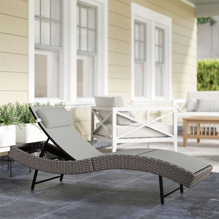 Шезлонг з ротангу Polyrattan S-подібної форми з 5-рівневим регулюванням спинки, підголівником, дихаючою тканиною та захистом від ультрафіолету.