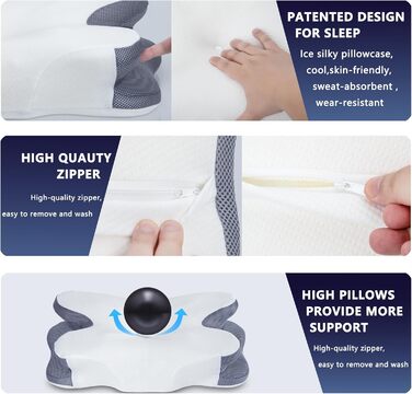 Подушка для шиї Enighs для зняття напруги, подушка з memory foam, ергономічна подушка для шиї для тих, хто спить на боці, спині та животі з охолоджуючими чохлами 63*38*13.5/10 см