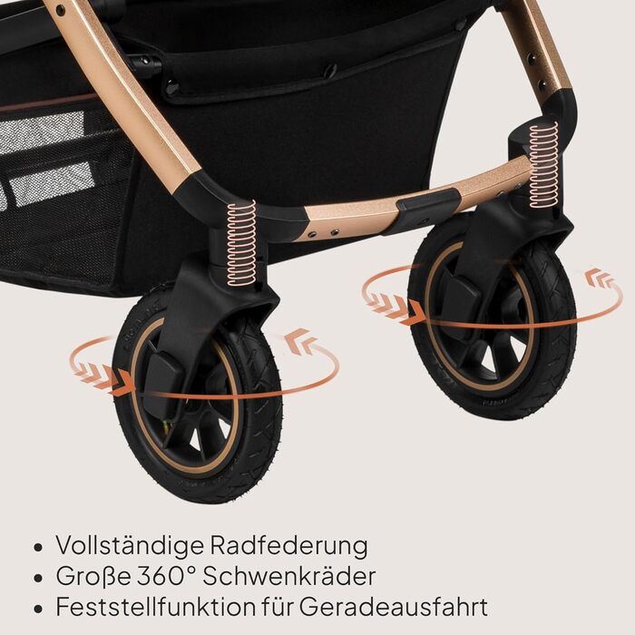 Комплексна коляска Lionelo Amber 3-в-1: люлька, автокрісло i-Size, прогулянкове сидіння, повітряні колеса, XXL капюшон UPF 50+, чорний онікс