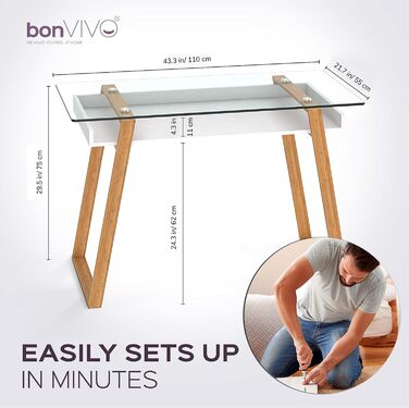 Стіл bonVIVO - скляна стільниця та бамбуковий каркас