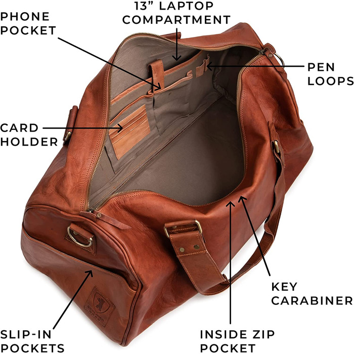 Берлінські сумки Weekender Oslo шкіряна Дорожня сумка жіноча чоловіча коричнева велика 45L (коричневий-коньяк)