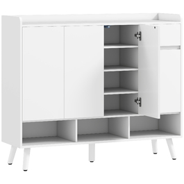 Шафа для взуття HOMCOM з безручковим дизайном, 4 дверцятами, 4 регульованими полицями, окремо стояча полиця для взуття на 5 дерев'яних ніжках, дерево, білий