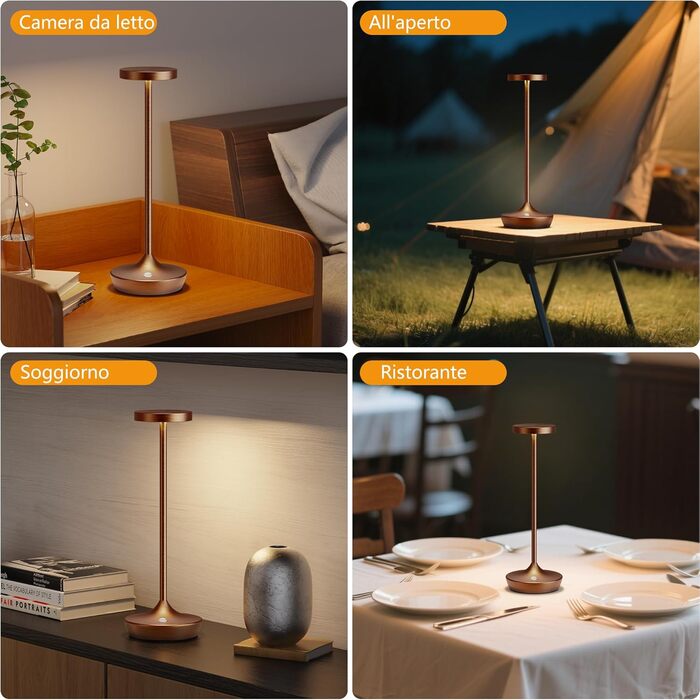 LED настільна лампа бездротова з димуванням, 3 кольори, 6000 mAh, IP54, для дому та кемпінгу (кава)