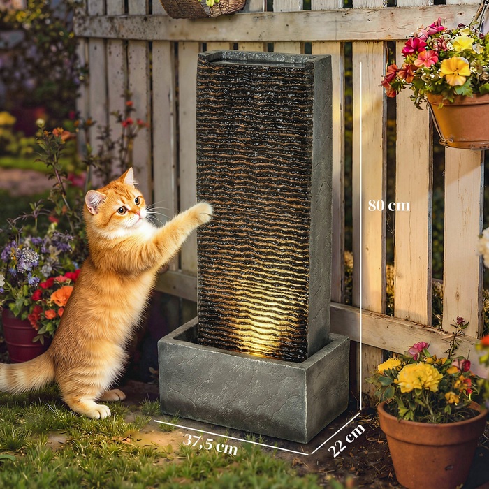 Двох'ярусний фонтан для саду з LED-підсвічуванням та насосом, з імітацією граніту, розміром 37,5 x 22 x 80 см