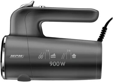 Ручний міксер MPM MMR-23 з 2 вінчиками та 2 гаками для тіста - 6 швидкостей, турбо-режим, 900 Вт, антрацит