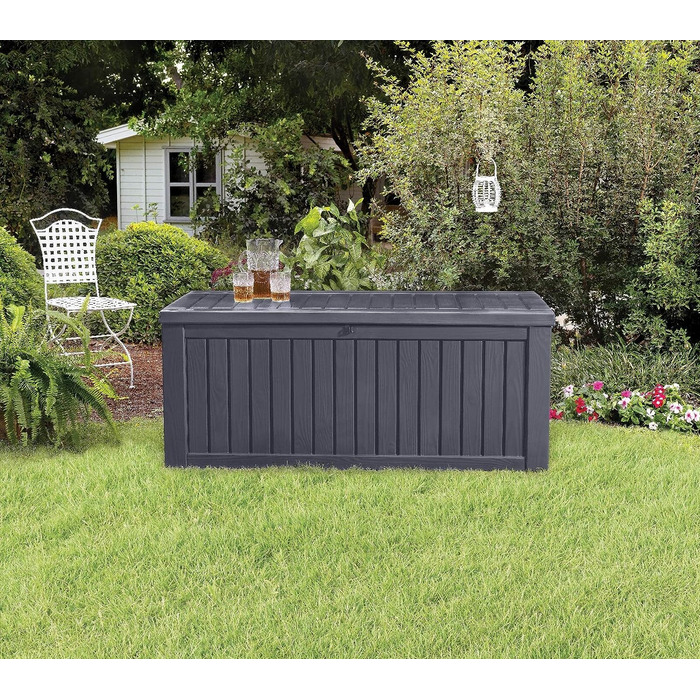 Ящик для подушок/зовнішній ящик Koll Living 570 л, водонепроникний, з вентиляцією, дерев'яний вигляд (антрацит), витримує до 250 кг