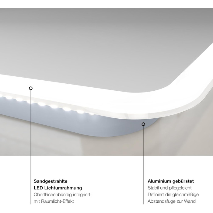 Дзеркало для ванної кімнати Talos Moon з підсвічуванням 120x70 см, вологостійке (Aluminium)