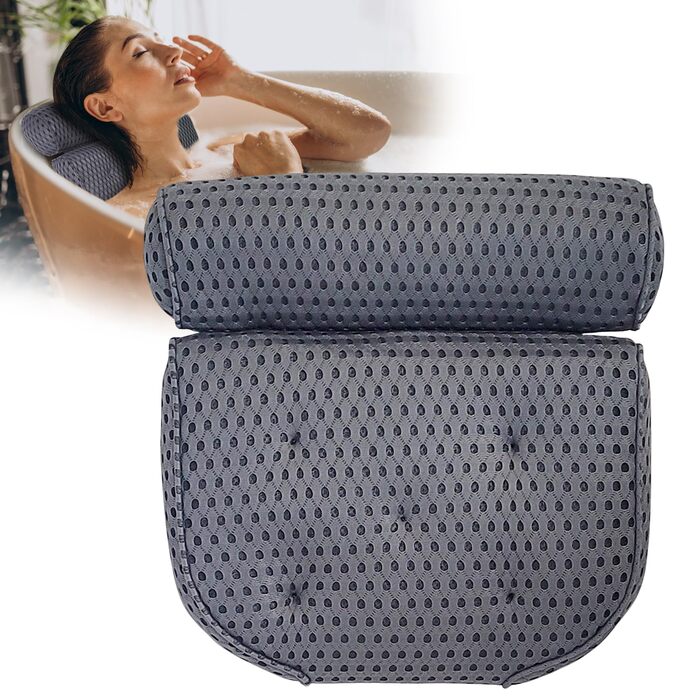 Подушка для ванни з присосками, сіра - ергономічна підкладка під голову у ванну