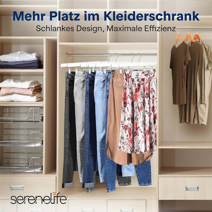 Дерев'яні вішалки для штанів SereneLife з кліпсами (20 шт.), 35,6 x 1,3 x 17 см, для джинсів, шортів, спідниць