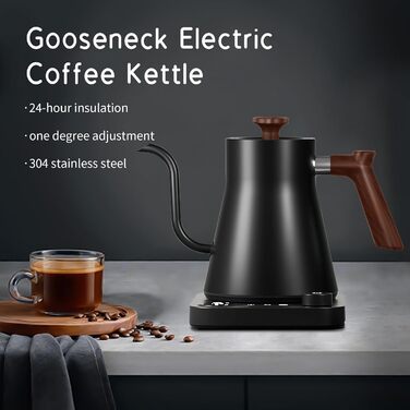 Чайник з налаштуванням температури KitchenAid, 1200W, 0.9L, 304 нержавіюча сталь, чорний, з функцією підтримання тепла