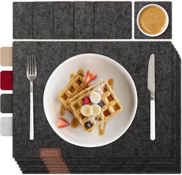 Набір з 12 елементів Smøla: преміальний фетровий набір для столу з підставками | Темно-сірий, миючий | Декор для столу, антрацит